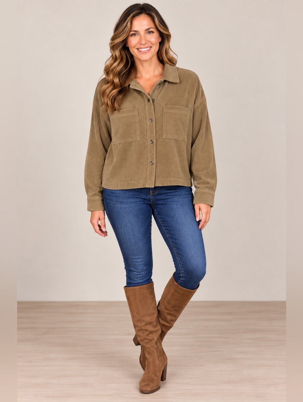 Thread & Supply Brown Corduroy Button Front Shacket XS A353